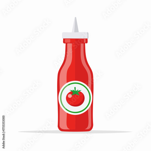 Illustration of a classic ketchup bottle with tomato label for food concepts