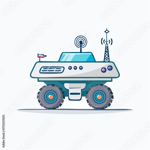 Illustration of a futuristic rover exploring new worlds and technological advancement
