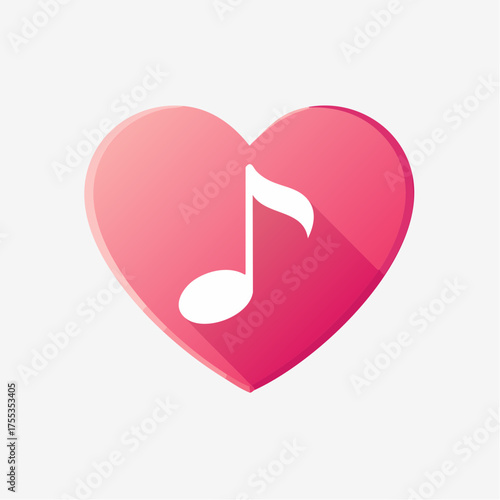 Pink heart with music note inside representing love for music concept