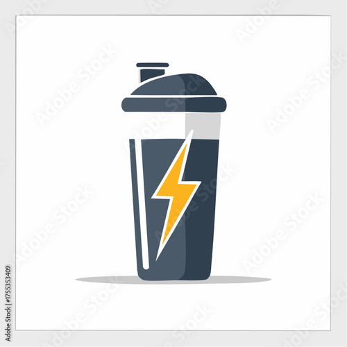 Protein shaker with lightning bolt emblem for health and energy boost vector