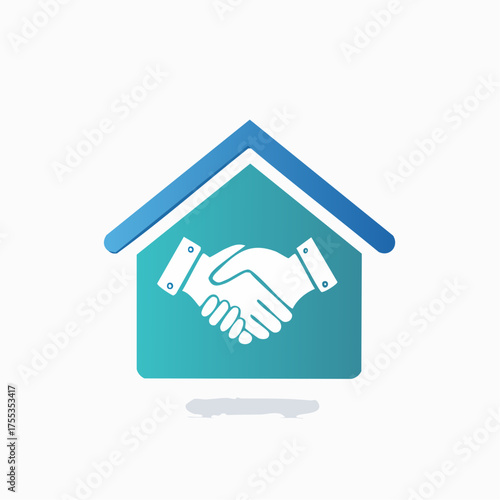 Real estate deal with handshake inside house shape vector illustration