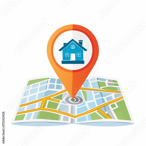 Real Estate Location: Map Pinpointing Home for Sale or Rent Search Concept