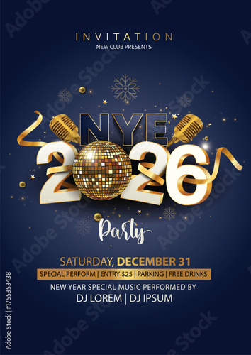 Fotografía 2026 Happy New Year club poster Background for your Flyers and Greetings Card graphic or new year themed party invitations