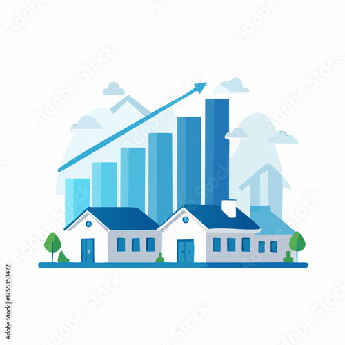 Real estate market growth illustration depicting rising property values and investments