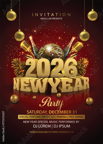 2026 Happy New Year club poster Background for your Flyers and Greetings Card graphic or new year themed party invitations. abstract vector illustration design.	
