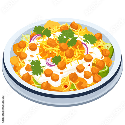 Colorful Chickpea Chaat Dish with Cilantro and Onions.