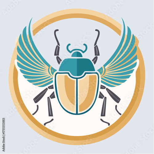 Stylized Egyptian Scarab Beetle Symbol with Wings and Circular Border Design