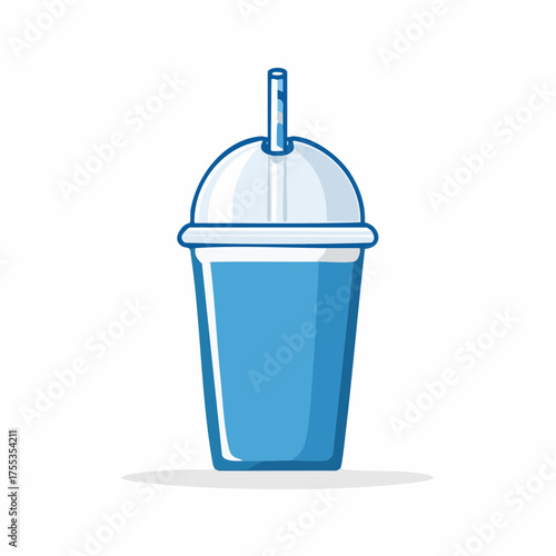 Vibrant blue drink in a plastic cup with straw on white background illustration