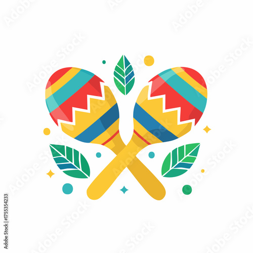 Vibrant crossed maracas illustration symbolizing traditional mexican music