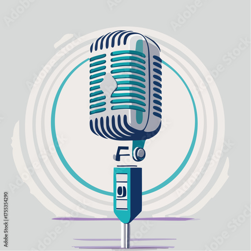 Vintage microphone illustration for podcasting studio and music concept design