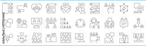 Public relations icons set. Vector editable stroke.