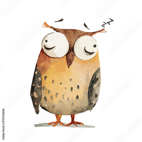 Cute Sleeping Owl Watercolor Illustration with Zzz Symbols.