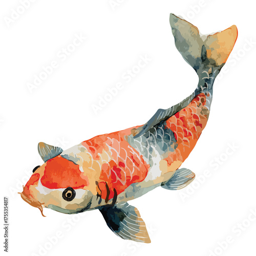 Vibrant Watercolor Japanese Koi Fish Art Illustration.