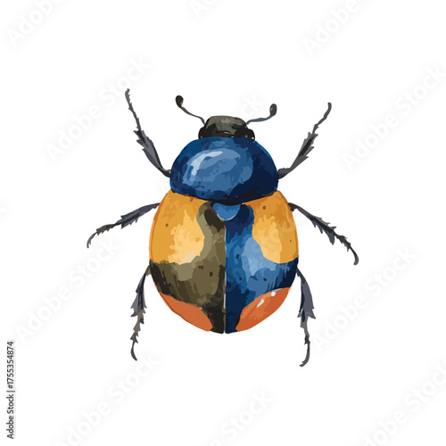 Vibrant Watercolor Beetle Illustration Colorful Insect Art.