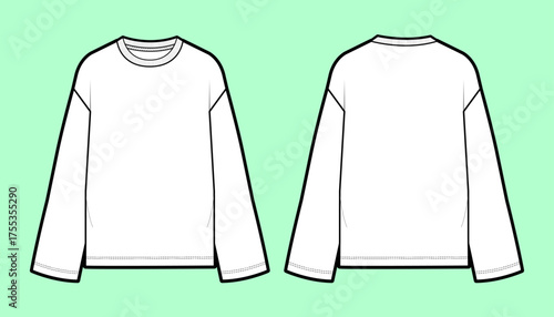 Relaxed Long-Sleeve Shirt Flat Sketch – Front & Back View with Flared Sleeves