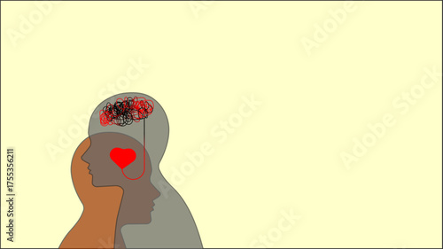Mental and Emotional Health — Connection Between Mind and Heart, Abstract Vector Illustration