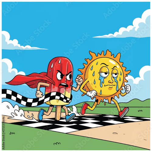Popsicle Wins Race Against Crying Sun Cartoon.