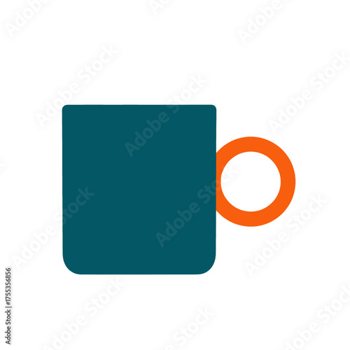Graphic Teal Mug with Orange Handle Isolated on White Background Minimalist Style Simple Design Object Illustration Vector Image for Stock Photo