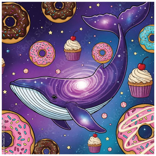 Cosmic Whale Swimming Through Starry Donut Galaxy.