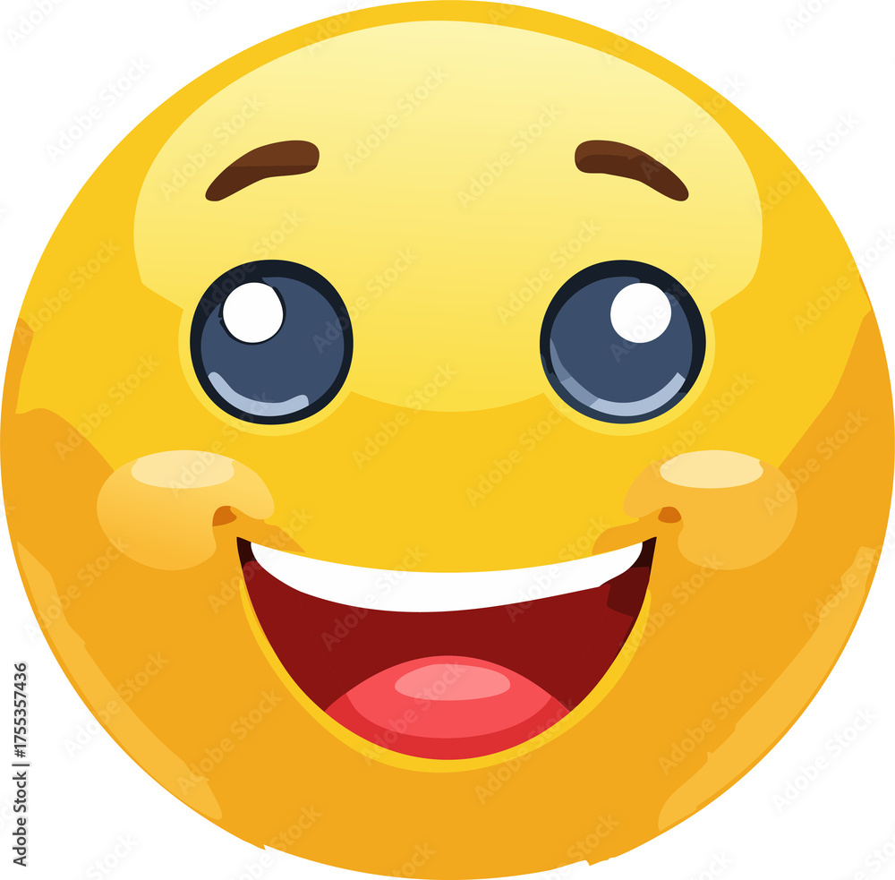 Fototapeta premium Bright Yellow Smiling Emoji with Big Blue Eyes and Blush