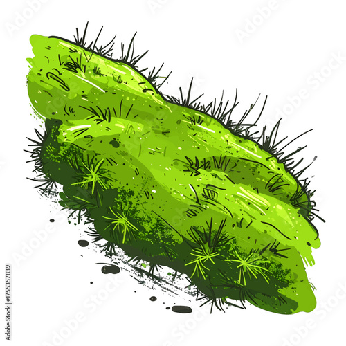 Green Hillside with Sparse Black Grass Isolated on White Background Detailed Illustration Lush Greenery Natural Landscape Sketch Style