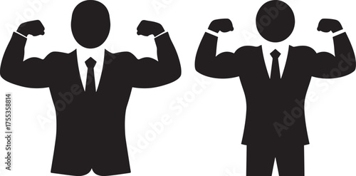 Two businessmen flexing biceps silhouette