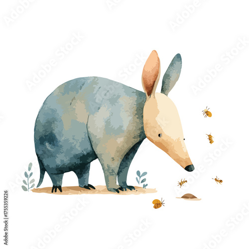 Cute Aardvark Watercolor Illustration Wild Animal Art.