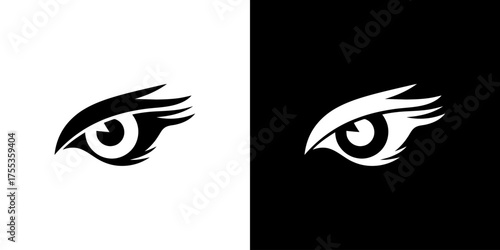 Black and white graphic illustration of two