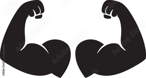 Muscular arms flexing biceps black vector illustration