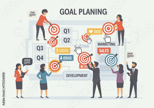 Business teamwork illustration with conceptual graphics