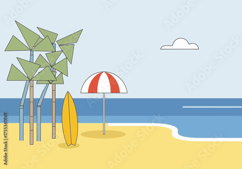 Coastal landscape with beach elements vector illustration