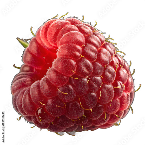 Juicy Red Raspberry Macro Isolated on Transparent Background for Stock Use