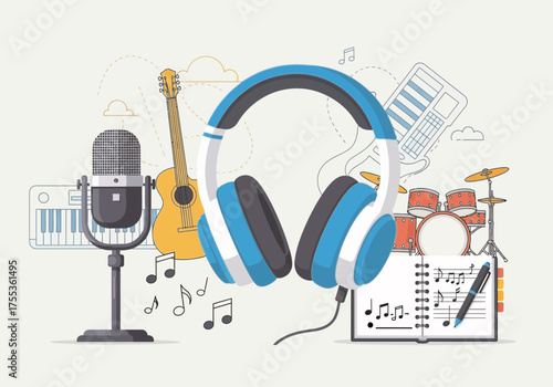 Musical instruments and audio equipment illustration