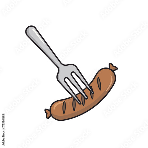 Sausage grilled with fork for cooking and food design elements