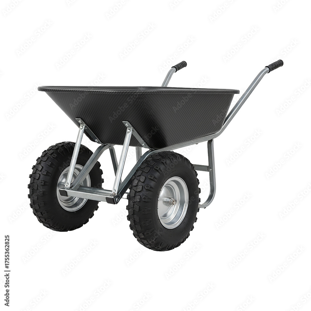 Fototapeta premium Rugged Black Two-Wheel Construction Wheelbarrow