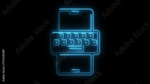 Neon Blue Keyboard Icon on Smartphone Screen mobile typing input