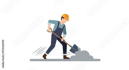 Construction Worker Digging with Shovel Illustration for Infrastructure Projects, Labor Day Campaigns, and Safety Training Manuals, promoting hard work and dedication
