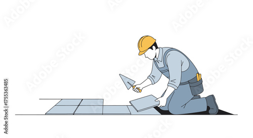 Skilled construction worker laying floor tiles with precision and care, showcasing expertise in home renovation and building maintenance projects.
