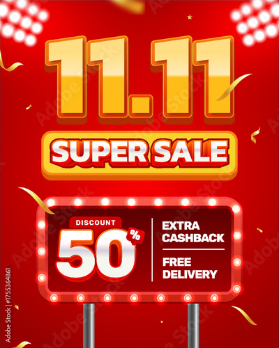 11.11 Super sale promotional banner design template