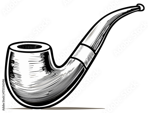 Classic smoking pipe illustration in detailed black and white drawing style.