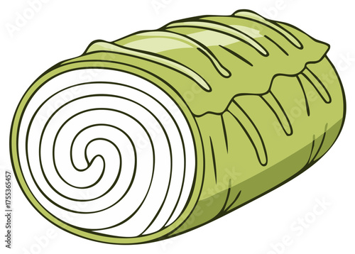 Fresh green rolled vegetable with spiral pattern simple cartoon illustration