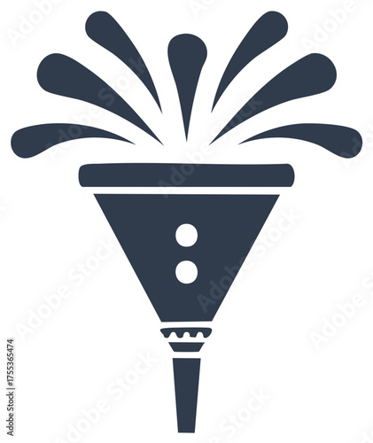 Dark funnel with liquid or light streaming out of it in a stylized flat design