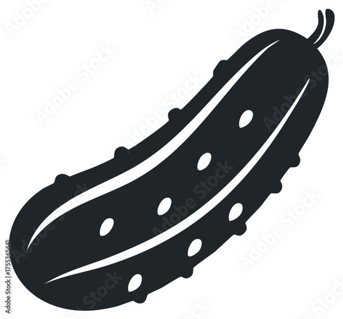 Stylized Dark Green Pickled Cucumber with Bumps and Lines Vegetable Glyph Icon Illustration