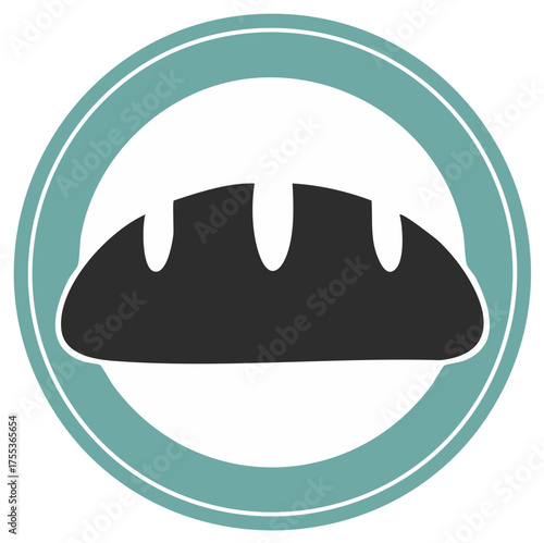 Loaf of bread stylized vector icon inside circular design element for bakery or food shop