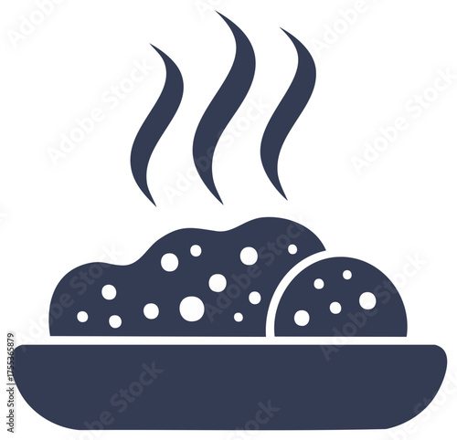 Hot cooked dish with steam emanating from a freshly prepared meal icon
