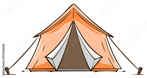 Hand drawn orange camping tent with open front flap for outdoor adventures illustration
