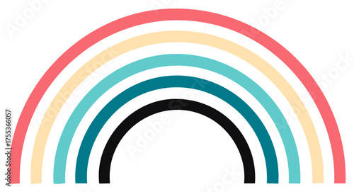 Colorful arc design with multiple pastel colored bands abstract shape isolated on white