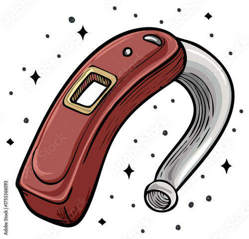 Hearing aid device in brown and silver with noise, health support vector