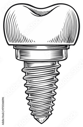 Engraved Tooth Implant Illustration Dentistry Medical Teeth Health Care Fixation