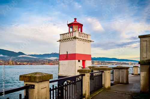Lighthouse in Stanley Park. Brockton Point. Vancouver Seawall. Vancouver, British Columbia, Canada